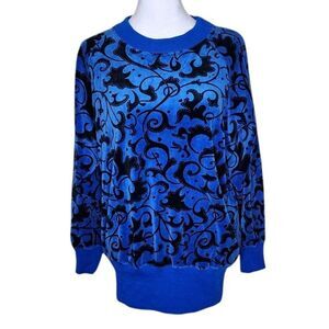 Vintage 80s Partners Velour Pullover Top Shirt Womens M Blue